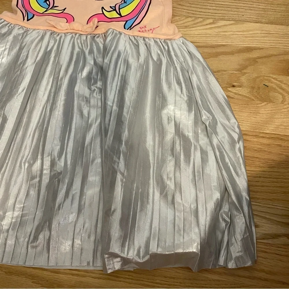 Betsey Johnson Unicorn Dress Sz 10 Cold Shoulder Peach Silver Pleated Kids Girls